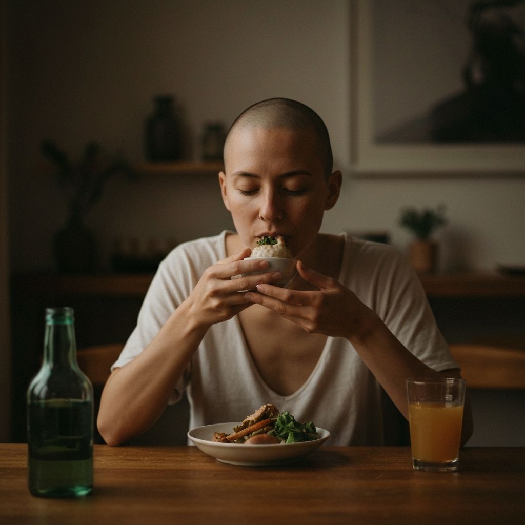 Person peacefully enjoying a mindful meal